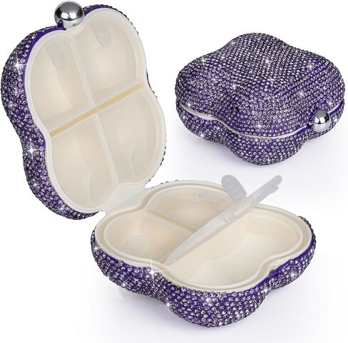 Soleebee Portable 7 Compartments Daily Pill Organizer, Bling Crystal Diamond Pill Box, Small Travel Pill Case, Pill Dispenser, Medicine Container Organizer to Hold Vitamin, Fish Oil (Black) in Saudi Arabia