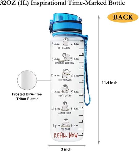 64HYDRO 32oz 1Liter Motivational Water Bottle with Time Marker, Penguin Inspiration Not Fat Just So Sexy It Overflows HRL0907009 Water Bottle in Saudi Arabia
