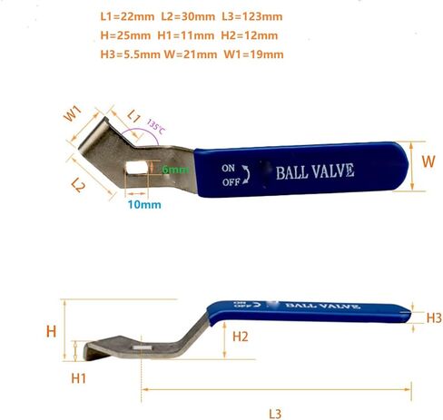 Stainless Steel Cantonese Ball Valve Handle Flat Hole Lever Handle Iron Plating Chromium Replacement Quarter Turn with Plastic Handle Blue Suitable for Ball Valve 4x6 in Saudi Arabia