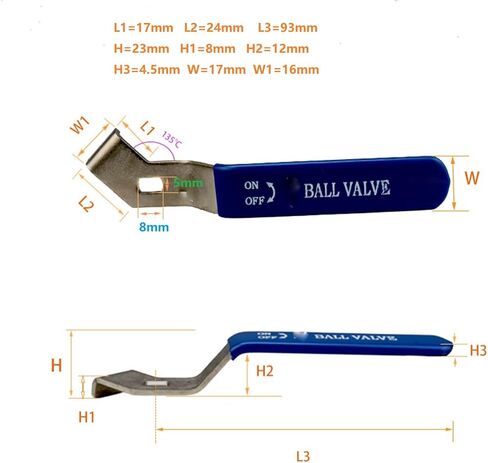 Stainless Steel Cantonese Ball Valve Handle Flat Hole Lever Handle Iron Plating Chromium Replacement Quarter Turn with Plastic Handle Blue Suitable for Ball Valve 4x6 in Saudi Arabia