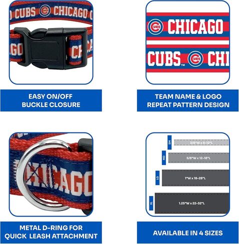 MLB PET طوق شيكاغو الأشبال طوق الكلب، صغير. طوق فريق البيسبول للكلاب والقطط. طوق للكلاب والقطط لامع وملون مرخص من MLB in Saudi Arabia