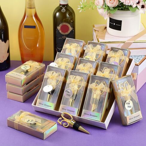 15 قطعة سدادة نبيذ عيد الميلاد لحفلات أعياد الميلاد تقدم سدادات زجاجات النبيذ والمشروبات المصنوعة من السيليكون من سبائك الزنك وديكورات تذكارية لذكرى الزفاف للضيوف (50 عامًا) in Kuwait