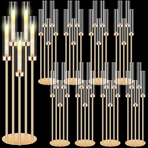 Tandefio 8 Pcs Acrylic Candelabra Centerpieces 35" Tall Clear Candle Holders Pillar Taper Candlestick with Lampshades 5 Arm Floor Candelabra Stand for Wedding Christmas Ceremony Dinner Party in Saudi Arabia