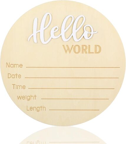 لافتة Hello World لحديثي الولادة مقاس 5.9 بوصة، لافتة إعلان ميلاد خشبية، علامة إعلان الطفل، علامة اسم الطفل، لافتة ديكور حضانة Hello World لدعائم الصور، هدية حضانة الطفل في المستشفى (أسود) in Saudi Arabia