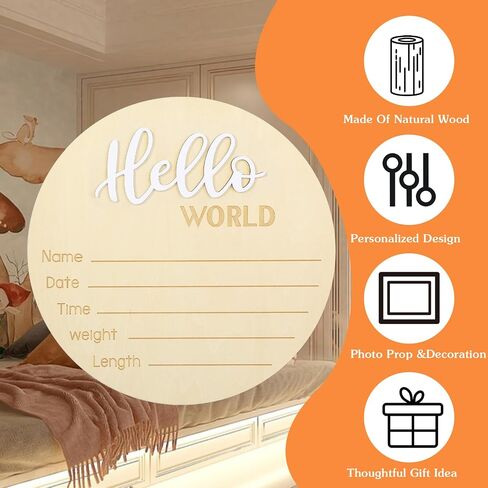 لافتة Hello World لحديثي الولادة مقاس 5.9 بوصة، لافتة إعلان ميلاد خشبية، علامة إعلان الطفل، علامة اسم الطفل، لافتة ديكور حضانة Hello World لدعائم الصور، هدية حضانة الطفل في المستشفى (أسود) in Saudi Arabia