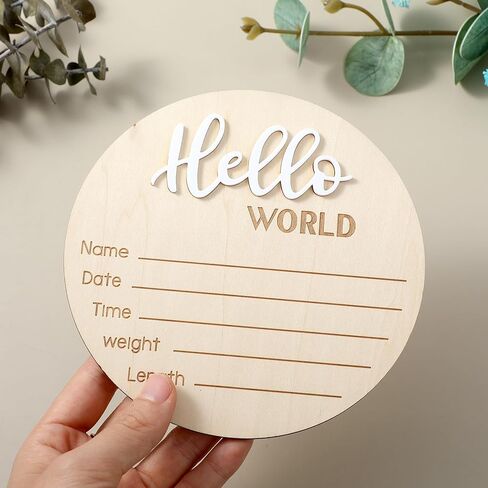 لافتة Hello World لحديثي الولادة مقاس 5.9 بوصة، لافتة إعلان ميلاد خشبية، علامة إعلان الطفل، علامة اسم الطفل، لافتة ديكور حضانة Hello World لدعائم الصور، هدية حضانة الطفل في المستشفى (أسود) in Saudi Arabia
