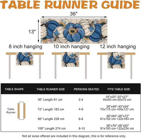 Fall Blue White Pumpkin Table Runner, Autumn Thanksgiving Sunflower Eucalyptus Leaves Kitchen Dining Table Decoration, Seasonal Indoor Outdoor Home Decor Party Supply 13 x 36 Inch in Saudi Arabia