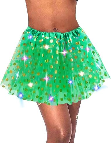 Light Up Women Tutu Skirt Polka Dots Tulle Dance Skirts LED Sparkly Tutu Adult Elastic Tutus for Party Costume in Saudi Arabia