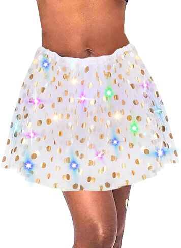 Light Up Women Tutu Skirt Polka Dots Tulle Dance Skirts LED Sparkly Tutu Adult Elastic Tutus for Party Costume in Saudi Arabia