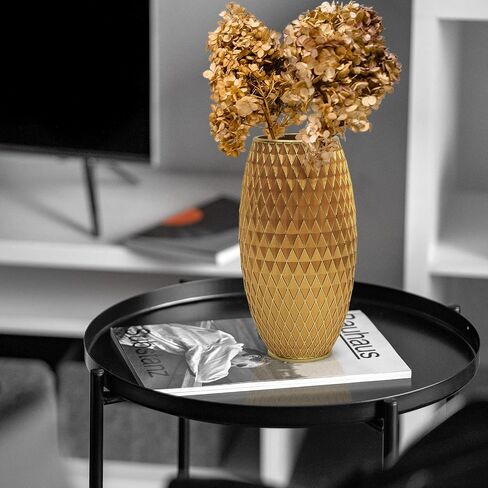 Gold Vase for Flowers 11" Tall,Handmade&Hand-Painted Resin Flower Vase with Geometric Diamond Pattern for Living Room Kitchen Floor/Table Decorative,Vintage Luxury Centerpiece Vase-Giftable in Saudi Arabia