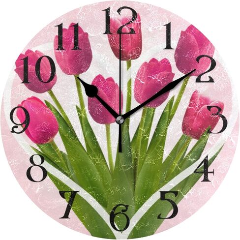 Pink Clock Pink Wall Clock Pink Roses Clock with Roses Pink Bathroom Clock Non Ticking Battery Operated Pink Flower Clock Round 9.5 in Quartz Analog Kitchen Decor in Saudi Arabia