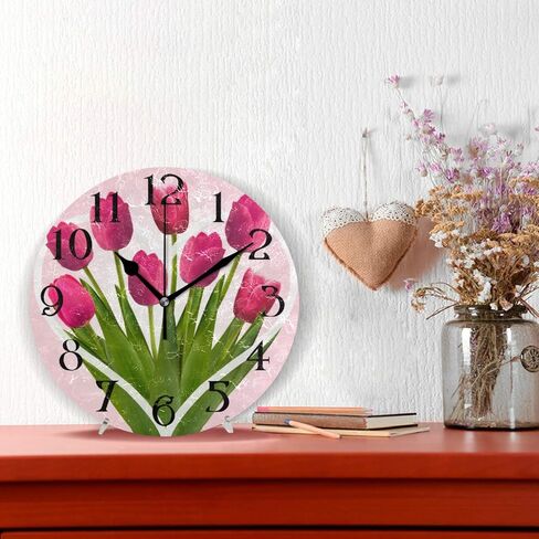 Pink Clock Pink Wall Clock Pink Roses Clock with Roses Pink Bathroom Clock Non Ticking Battery Operated Pink Flower Clock Round 9.5 in Quartz Analog Kitchen Decor in Saudi Arabia