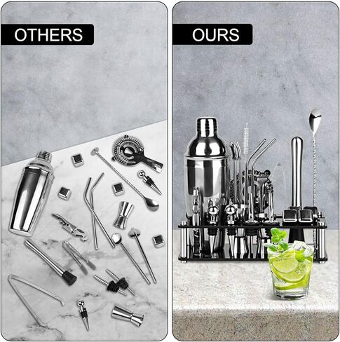 Cocktail Shaker Set Bartender Kit,23 PCS Bar Tool Set with Acrylic Stand, Professional Bar Tools for Drink Mixing, Home, Bar, Party (Include 4 Whiskey Stones) in Kuwait