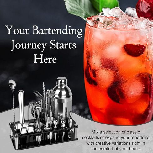 Cocktail Shaker Set Bartender Kit,23 PCS Bar Tool Set with Acrylic Stand, Professional Bar Tools for Drink Mixing, Home, Bar, Party (Include 4 Whiskey Stones) in Kuwait