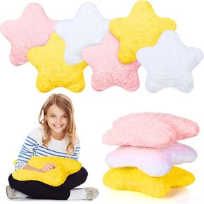 Yousoontic 6 Pcs Star Fluff Throw Pillows Cute Preppy Star Shaped Floor Cushions Kids Aesthetic Room Decorative Pillows for Sofa Living Room Bedroom, 15.75 Inches