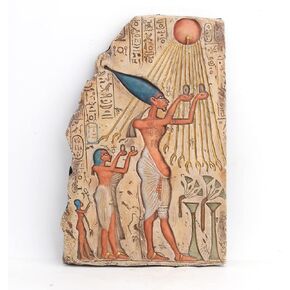 Veronese Design 9 7/8 Inch Egyptian Pharaoh Akhenaten Worshiping Aten Wall Sculpture Resin Hand Painted Art