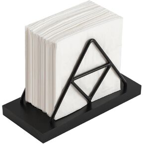 Napkin Holder, Metal Wire Triangle Shape & Wooden Paper Towel Holder, Napkin Holder for Table, Modern Napkin Holder for Kitchen, Table Decor, Cocktail Bar (White)