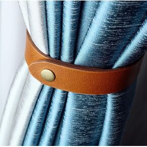 PU Leather Curtain Tiebacks for Home Office No-Punch Curtain Ties （2 Pieces） (Dark Brown)
