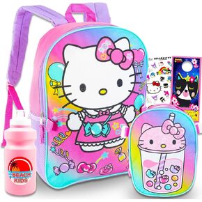 Boba Hello Kitty16" Backpack and Lunch Box School Supplies Set, Bottle and More