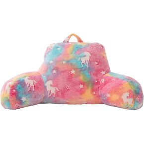 A Nice Night Cute Green Unicorn Plush Reading Pillow Glow in The Dark Bed Wedge Children Backrest with Arms Back Support for Sitting Up in for Bedrest
