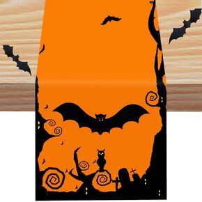 Halloween Table Runner Bat Castle Cat Tree Orange Table Runner Halloween Holiday Kitchen Dining Table Decorations Suitable for Home Indoor and Outdoor Party Decor 13*72 Inch (Oxford Cloth, 13*72)