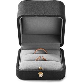 صندوق خواتم مزدوج من جلد البولي يوريثان صندوق مجوهرات من الألياف الدقيقة الداخلية لحامل خواتم الزوجين لحفلات الزفاف والاقتراح والخطوبة والذكرى السنوية in Kuwait