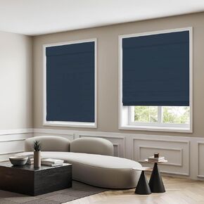 DEZ FURNISHINGS Cordless Room Darkening Classic Roman Shade, 35" W x 64" H, Indigo