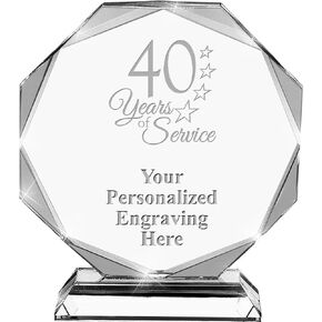 40 Years of Service Crystal Awards, 6.75" Custom Years of Service Award with Engraving Included Prime