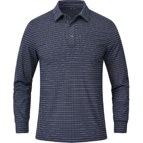 Tyhengta Men's Striped Shirt Long Sleeve Golf Polo Shirts
