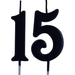 Black 15th Birthday Candle, Number 15 Years Old Candles Cake Topper, Boy Or Girl Party Decorations, Supplies