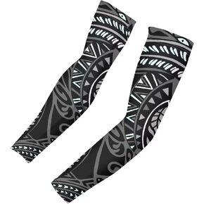 2 Packs Polynesian Print Arm Sleeves for Women Men,Sun Protection Cooling Compression Sleeves,Novelty Arm Covers Set
