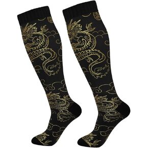 Fisyme Dragon Japanese Chinese Socks for Men Women, Warm Comfort Athletic Crew Running Hiking Cycling Compression Socks