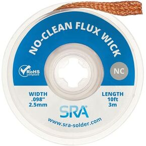 SRA Soldering Wick with Flat Woven Copper Desoldering Braid Strip and No Clean Flux for Easy Damage-Free Solder Removal - 3 Pack 10 Foot Solder Wick Spool