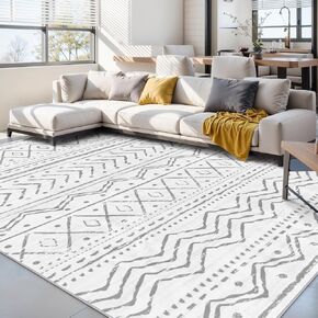 6x9 Rug for Living Room - Black Washable Area Rugs Non-Slip Soft Area Rugs for Bedroom Ultra-Thin Stain Resistant Rugs for Dining Room, Moroccan Print Indoor Rug for Office (Black, 6'x9')