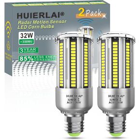 Radar Motion Sensor LED light bulbs, 32W Daylight White 6000K 4000LM (300W Equivalent) Auto Motion Detector Activated Dusk to Dawn Light for Stairway, Hallway, Porch, Garage, Driveway, Patio, 2 Pack