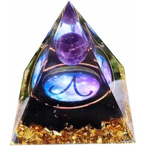 12 Zodiac Leo Orgone Crystal Pyramid, Amethyst Crystal Ball for Libra Zodiac, Meditation Pyramids- Positive Energy Generator for Healing (#F-Virgo)