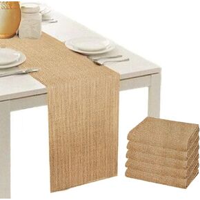 Burlap Table Runners 12 Inch X 108 Inch- Rustic Wedding Decoration Table Runner - Kitchen Table Runner - Thanksgiving Easter Baby Shower Jute Table Runner (5pcs)