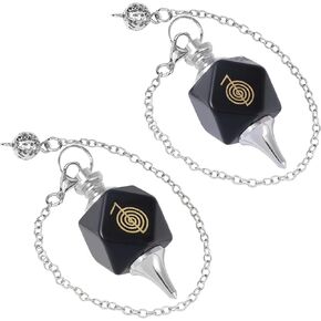 SUNYIK 2PCS Healing Crystal Dowsing Pendulum with Chain, Faceted Chakra Spiritual Pendant Pendulum for Divination Meditation, Purple
