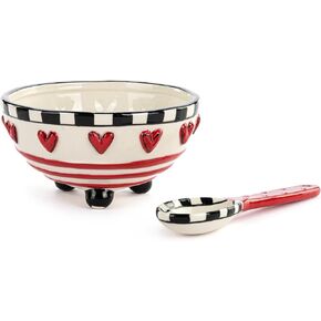 DEMDACO Heartful Home Holiday Heartful Gnome Red, White Striped Bowl 5 x 2.5 Inch Stoneware Festive and Functional, Kitchen Counter or Christmas Tabletop Décor, Covered Candy Bowl Dish