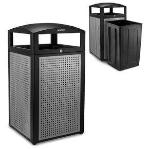 Alpine Indoor & Outdoor Commercial Trash Can with Lid - 40 Gallon Heavy Duty Metal Garbage Can with Removable Bin, Locking Lid for a Modern Look in Patio, Pool, Deck, Office, Mall Black, Grey