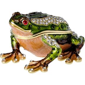 Frog Trinket Jewelry box Hinged Frog Figurine Crystal Enameled Green Frog Home Decor Souvenir Gifts for Animals Lover