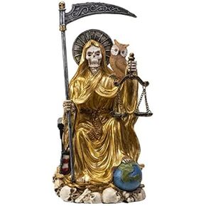 Pacific Trading Sitting Santa Muerte Gold Gown with Owl Figurine 9 Inch 15249