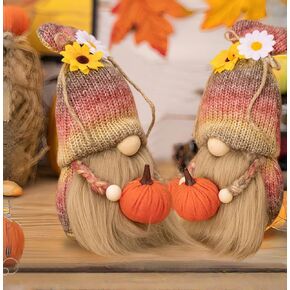 Fall Gnomes Decorations for Home, 2 Pack Autumn Harvest Gnomes Handmade Fall Pumpkin Sunflower Gnome Decor Thanksgiving Gnome Plush Decorations Fall Gifts for Farmhouse Tiered Tray Table Porch Kitchen