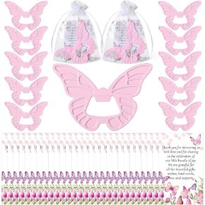 25 Sets Butterfly Bottle Opener Baby Shower Wedding Party Favor for Guests Bottle Opener Return Gift with Thank You Card Organza Bag for Butterfly Theme Bridal Shower Party Souvenirs(Pink)