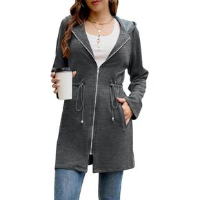 Fisoew Women's Zip Up Hoodie Sweatshirts Fleece Long Sleeve Casual Drawstring Waist Long Jackets Coat