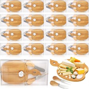 Nuogo 16 Set Bamboo Cheese Board Wedding Bridal Shower Party Favors Cheese Knives Set with Thank You Tags Wooden Cheese Board Gifts for Guests Valentine's Day Bridal Birthday Party(Apple)