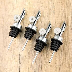 Liquor Bottle Pourers Auto Flip Olive Oil Spouts Weighted Stainless Steel Alcohol Dispenser Liquor Pour Spouts for Bottles Olive Oil Pourer with Olive Oil Funnel & Brush Pack of 4 Silver