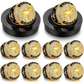 Highergo 10 Pcs Goat Championship Trophy Ring with Display Neck Chain and Stand Goat Medal Award Gift for Goat Football MVP Champion Tournament League Champion Sports Award