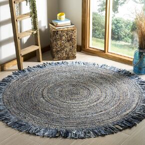 SAFAVIEH Cape Cod Collection Area Rug - 5' Round, Ivory & Light Beige, Handmade Boho Fringe Jute & Cotton, Ideal for High Traffic Areas in Living Room, Bedroom (CAP206B)