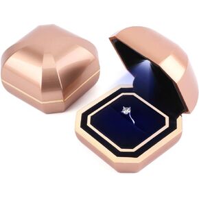 iSuperb Ring Box with LED Light Engagement Ring Boxes Jewelry Gift Box Ring Case Organizer for Proposal Wedding Valentine's Day Anniversary Christmas (Light Gold)